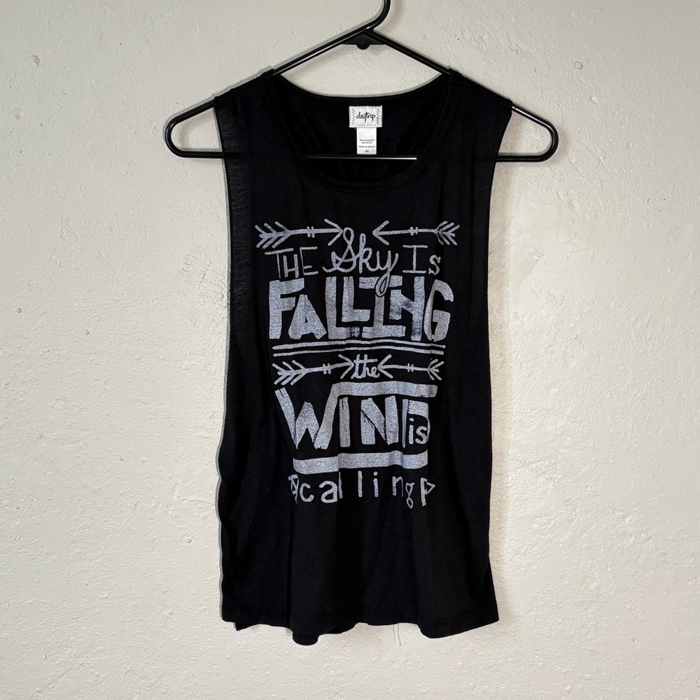 Daytrip Black‎ Tank Top with White Graphic Text